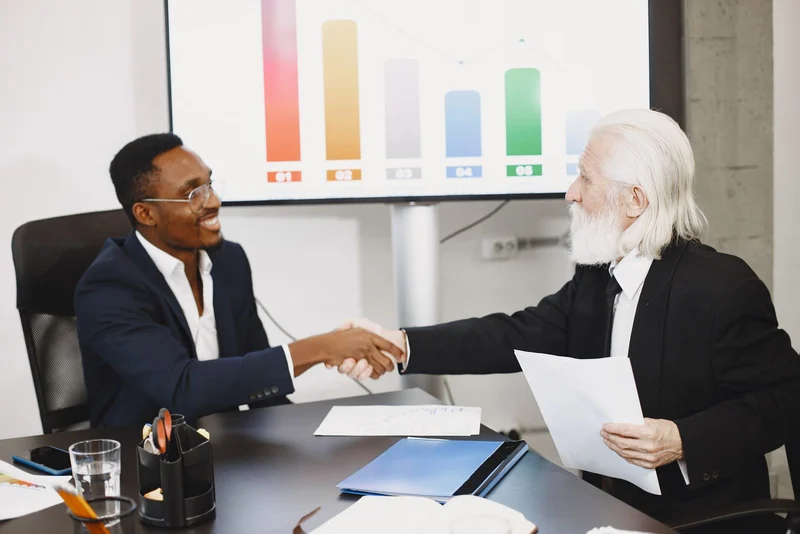 Business professionals discussing a commercial partnership